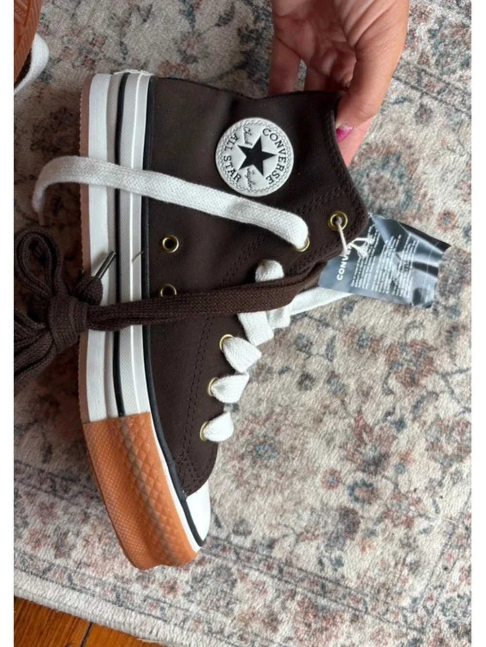 Size 5 USA Boys Brown Leather Hightop Converse NEW